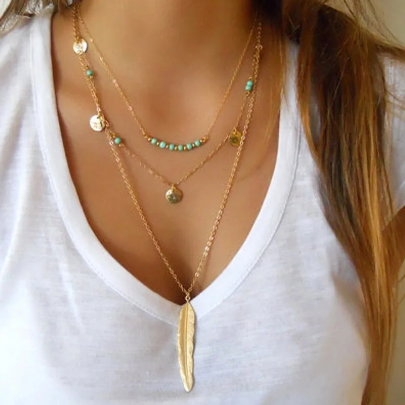 

2019 new European and American fashion jewelry simple multi-layer necklace sequined beads gift Ladies Choker Necklace