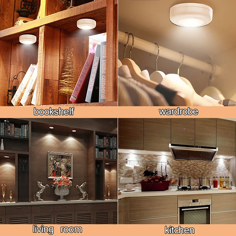 Сенсорный светодиодный светильник с дистанционным управлением для кухонных шкафов, теплый белый/белый светодиодный светильник шайбы для закрытого гардероба, лестницы, коридора