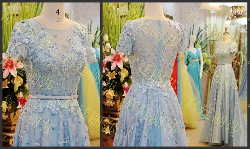 Индивидуальный заказ реальное изображение платье трапециевидной формы короткий рукав Бисер Длинные вечерние платья vestido de festa N4