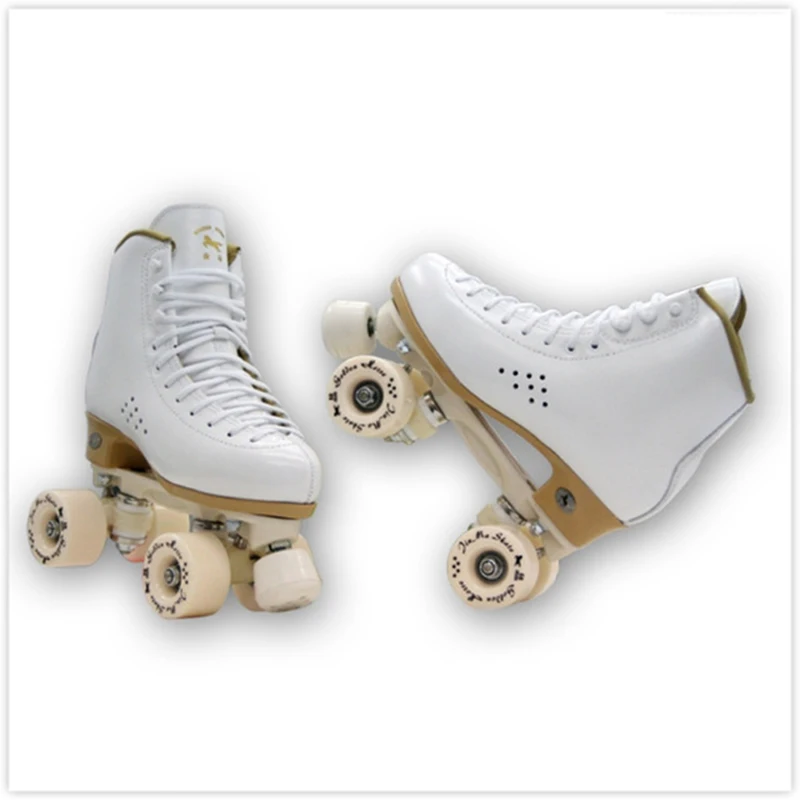 

New Adult Professional Two Line Roller Skates Shoes Double Row Skates Parenting Roller Sneakers 4 PU Wheels Cowhide Leather IB51