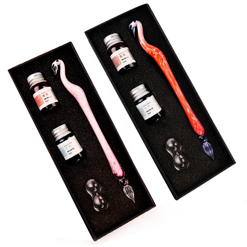 

Creative handmade glass dip pen gift set color ink color
