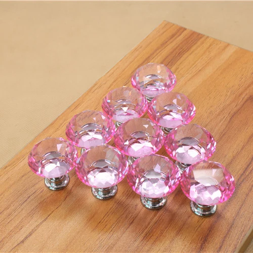 10pcs 30mm Diamond Shape Crystal Glass Knob Cupboard Drawer Pull