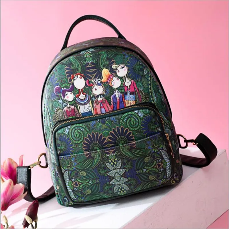 

Women Backpack High Quality PU Leather School Bags for Teenagers Girls Green Forest Bagpack Shoulder Bag