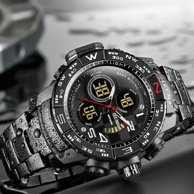 2018 brave for men cool big case golden steel band dual time zones watches for men led digital quartz mens watches drop shipping 2019  (58)
