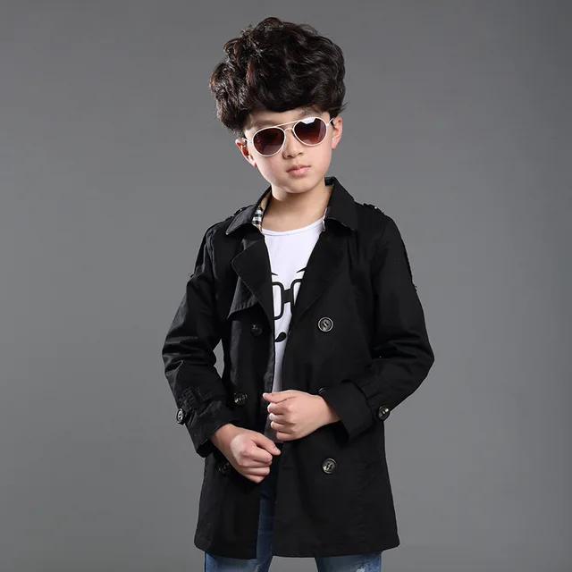 Boy Trench Coat New 2018 Long Sleeve Outerwear Kids Windbreaker Boys Children Trench Coat Black