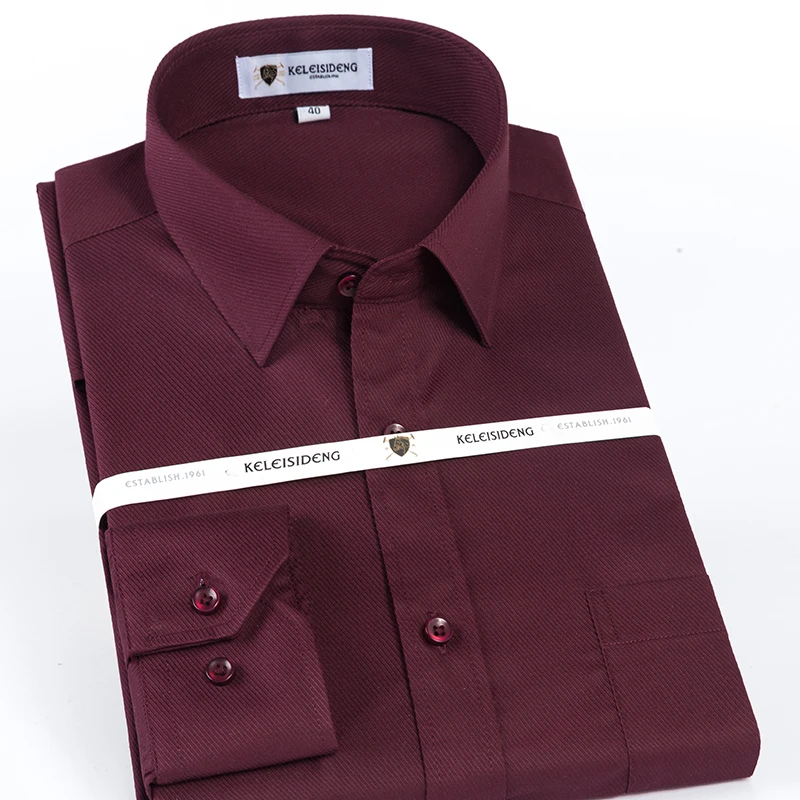 Achat Hommes de Slim Fit Rides Livraison Solide Sergé Robe Chemise avec Poche Poitrine de Haute Qualité Formelle Mâle Affaires Tops travail Bureau Chemises
