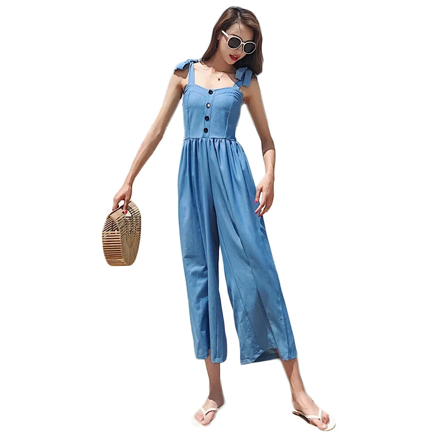sleeveless denim jumpsuit