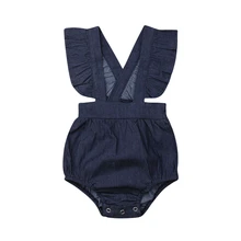 Симпатичные для малышей Детские комбинезоны для девочек джинсовые Stap летние джинсы комбинезон без рукавов, костюмы одежда