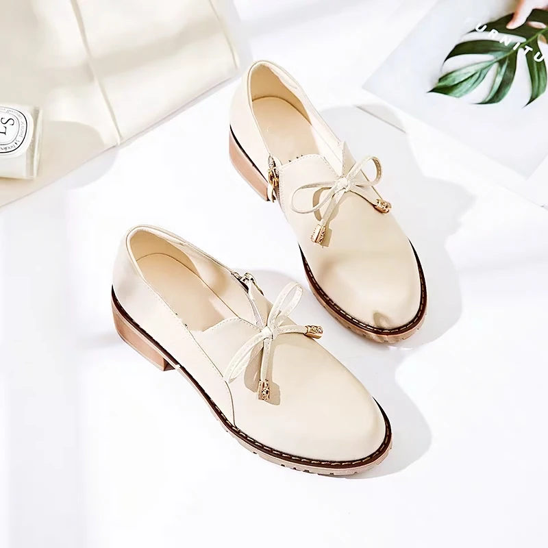 

2019 New Bow Knot Women Oxfords Female Slip on Zip Flats Platform Shoes Woman Brogues Creepers Leather Plus Size Casual Loafers