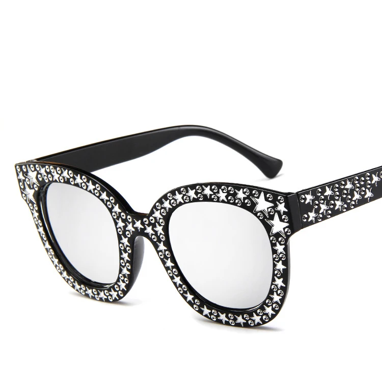 Блестками-звездочками с большой оправой Для женщин очки для вечеринки UV400 солнцезащитные очки Винтаж ретро солнцезащитные очки от солнца очки n411 - Цвет линз: black silver