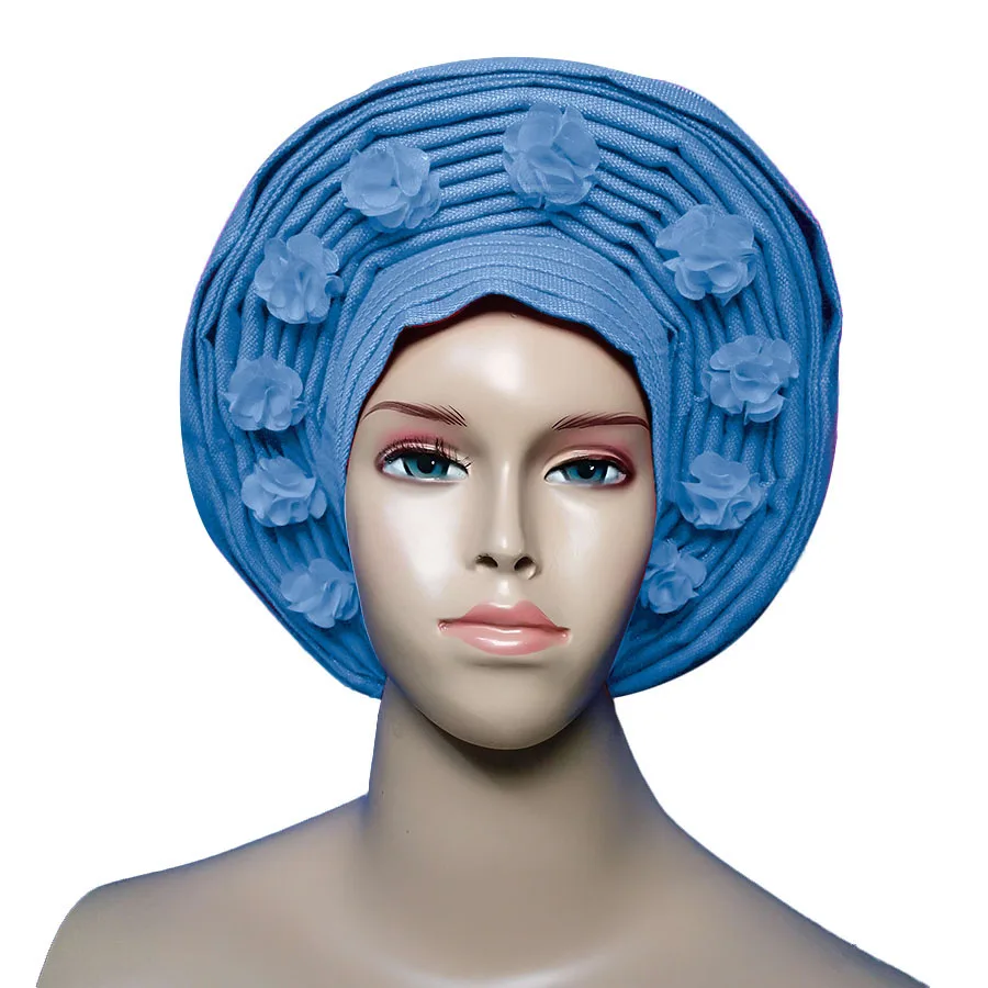 ASO OKE gele с бусинами тюрбан в африканском стиле в авто gele - Цвет: blue