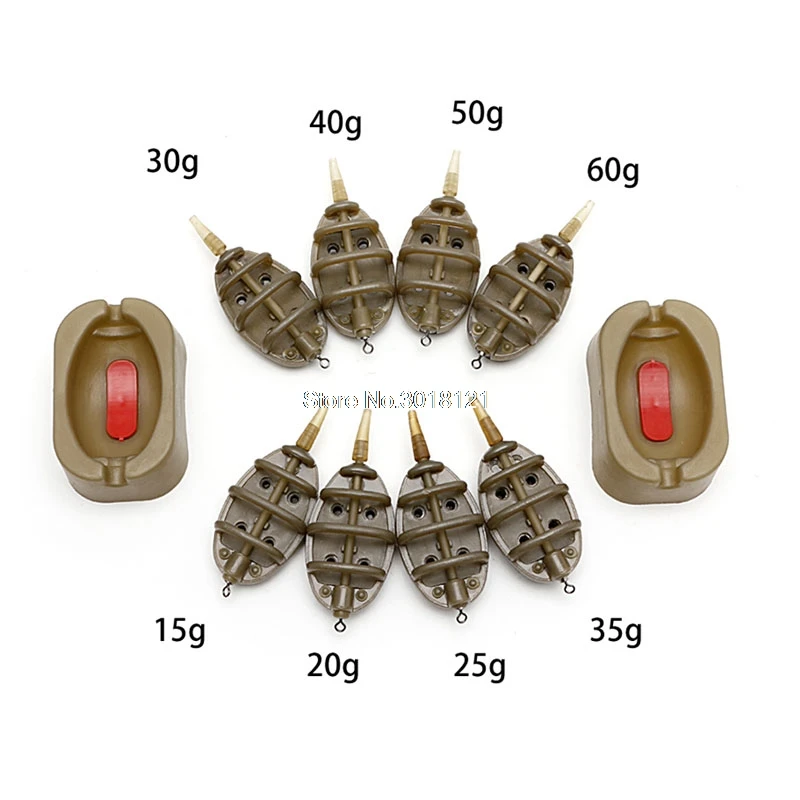 

1 set(4Pcs) Fish Hunting Tool Carp Fishing Inline Method Feeder 4 Feeders 15/20/25/35g 30/40/ 50/60g Mould Set Terminal Tackle