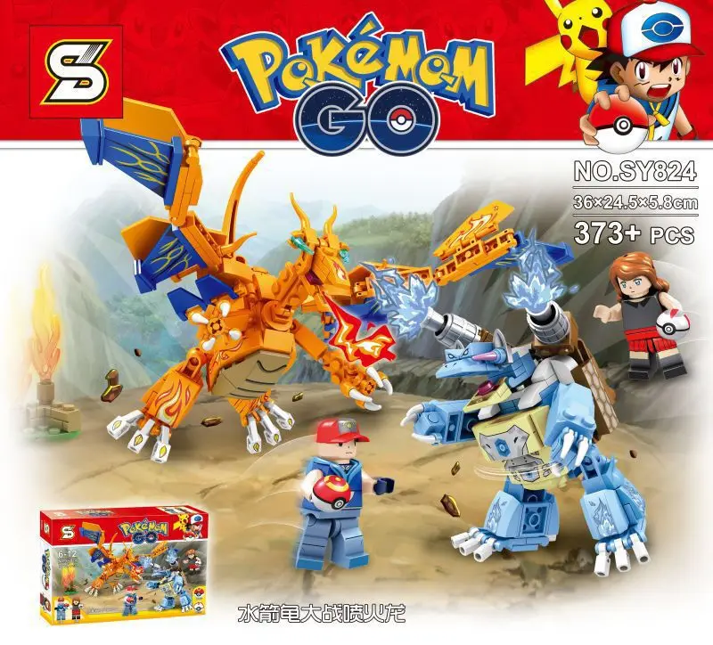 

SY824 Blastoise VS firedragon Building Blocks Pokemon Model Children Bricks Action Baby Toys compatible with lego Minifigures