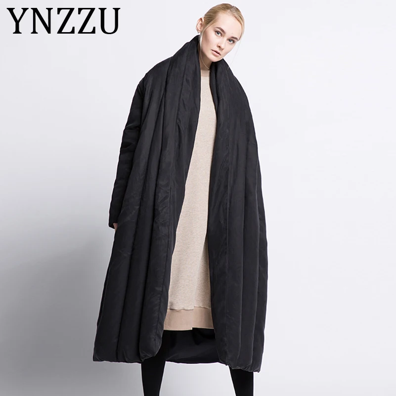 

YNZZU Luxury 2019 Winter Jacket Women European Extra Long Quilt Warm Loose White Duck Down Coats Female Snow Overcoat A1048