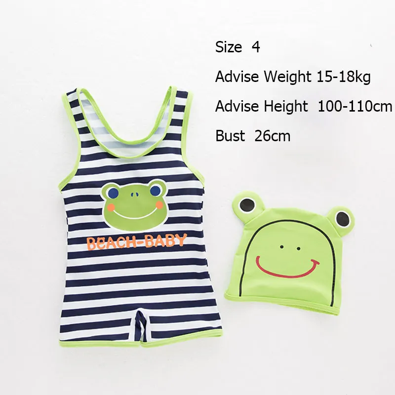 Купальный костюм для маленьких мальчиков и девочек, Цельный купальник в полоску с рисунком лягушки+ шапочка, детский летний пляжный купальный костюм одежда для плавания для мальчиков - Цвет: Green 4