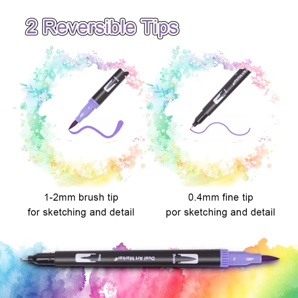 Dual Tip Art Marker Pens,Fine 0.4 Fine Tip Markers& Brush Highlighter Pen Set,for Kid n Adults Bullet Journal Coloring Books