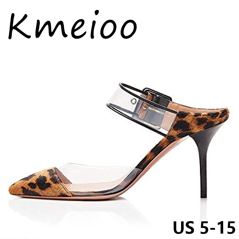 

Keioo 2018 US Size 5-15 Hot Sale Women Transparent Stiletto Buckle Shoes Pointed Toe High Heel Slide Sandals Slip on Clogs Mules