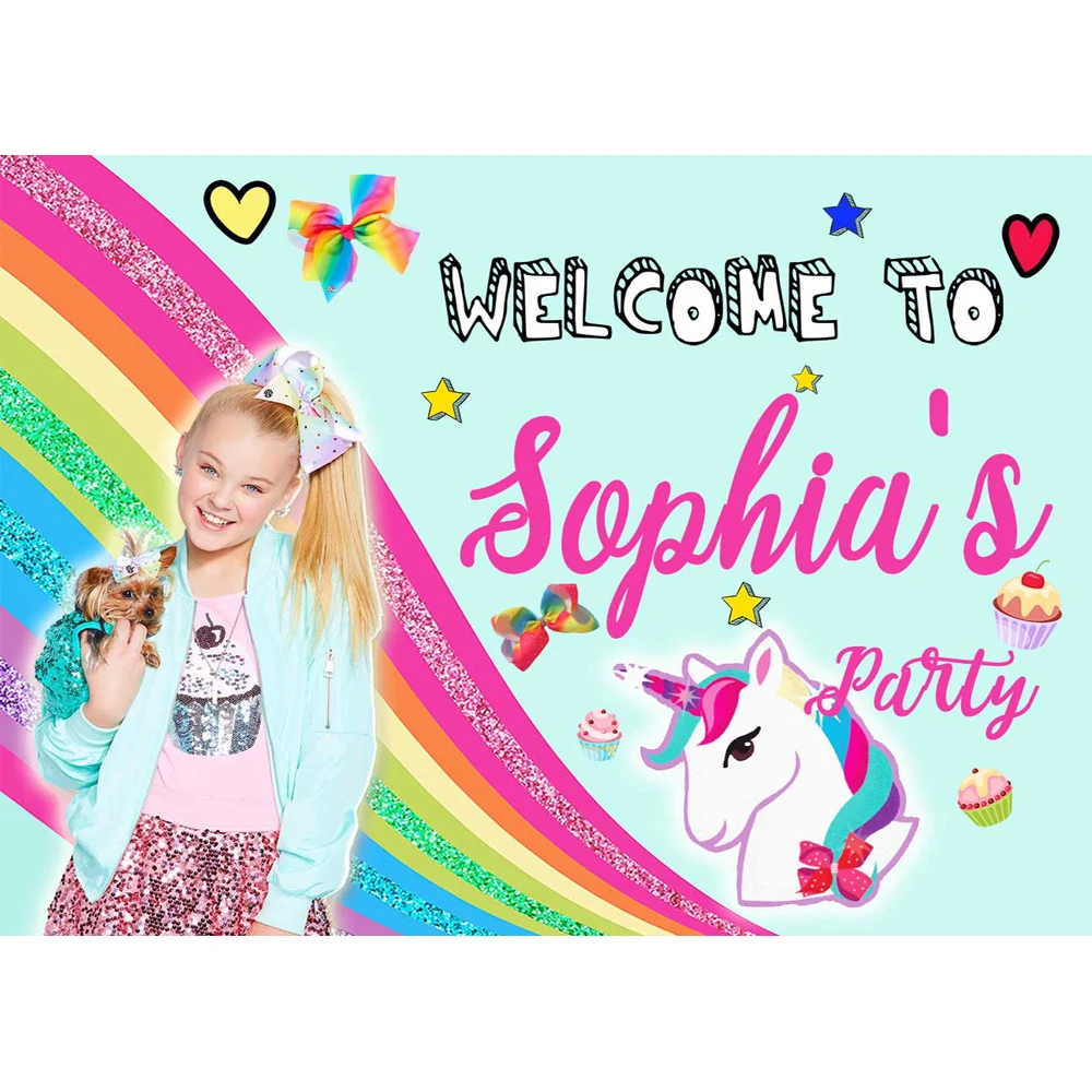

Colorwonder JOJO Siwa Themes Birthday Party Backdrops Glitter Rainbow White Unicorn Backgrounds Dessert Table Photo Backgrounds