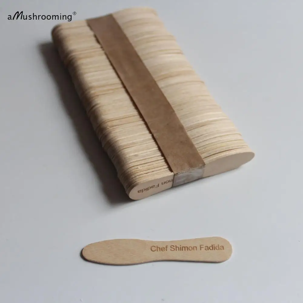 Ice Cream Scoop Natural Birch Wood Disposable Mini Spatulas Engrave for Lotion Cream Cosmetic