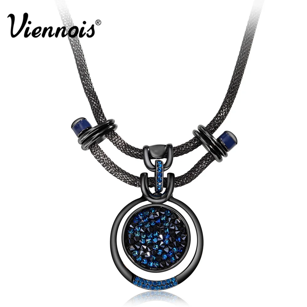 Viennois Gun Plating Necklaces & Pendants Blue Crystals for Women Round