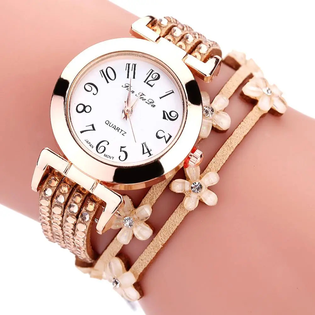 

Women Watches Fashion Casual Flower Rhinestone Crystal Faux Leather Strap Ladies Women Bracelet Quartz Wrist Watch Gift