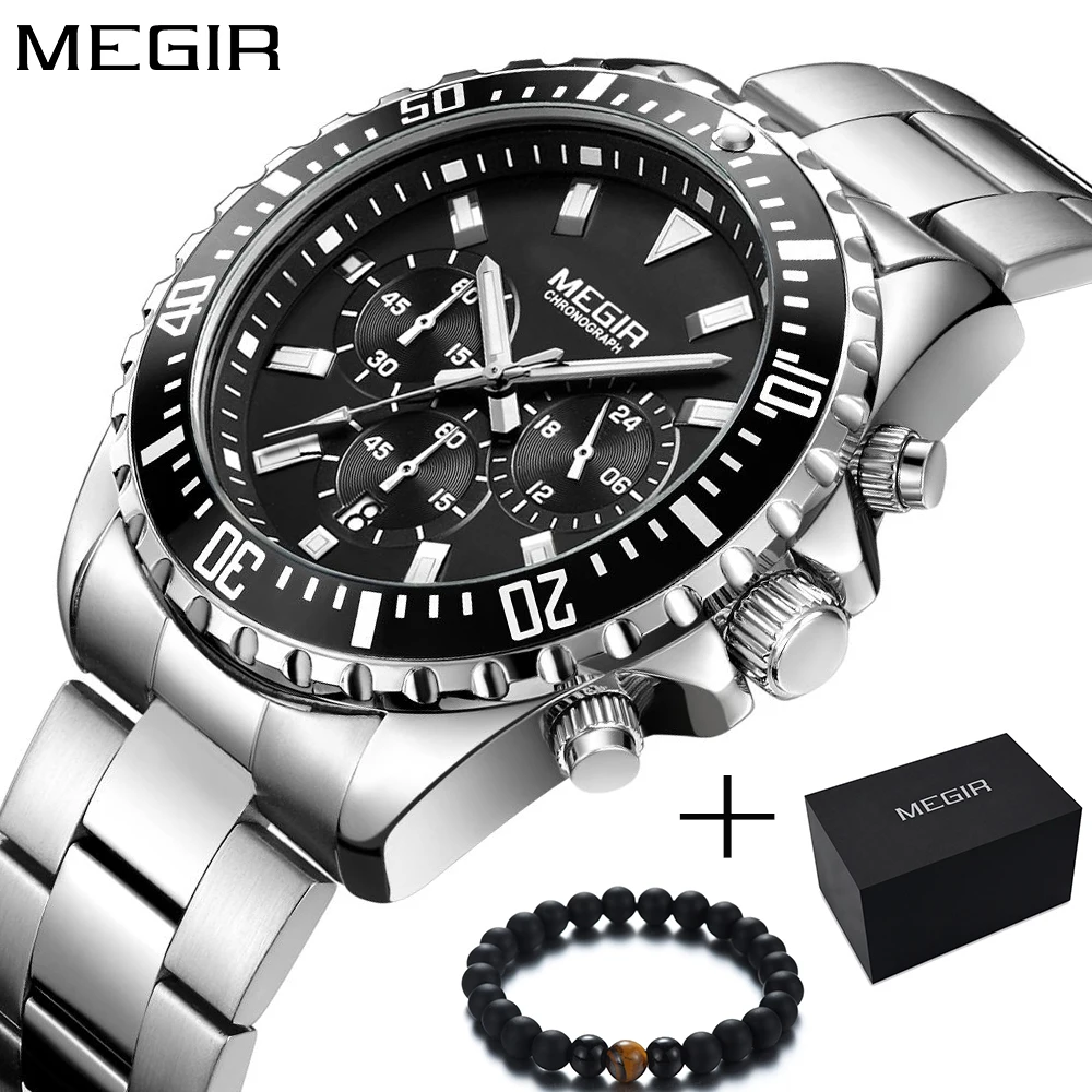 

Megir Men Watch Sport Stainless Steel Analog Quartz Wristwatch Multifunction Chronograph Relojes Masculino Hombre Clock man 2018