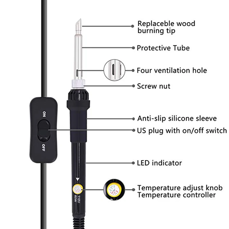 KALAIDUN паяльник Регулируемый резной инструмент для пирографии паяльник сварочный наконечник набор для тиснения по дереву набор для выжигания по дереву Комплект для выжигания
