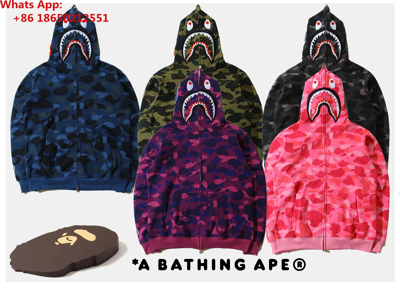 Ape BAPE для мужчин Акула челюсти камуфляж на молнии Толстовка свитер пальто куртка