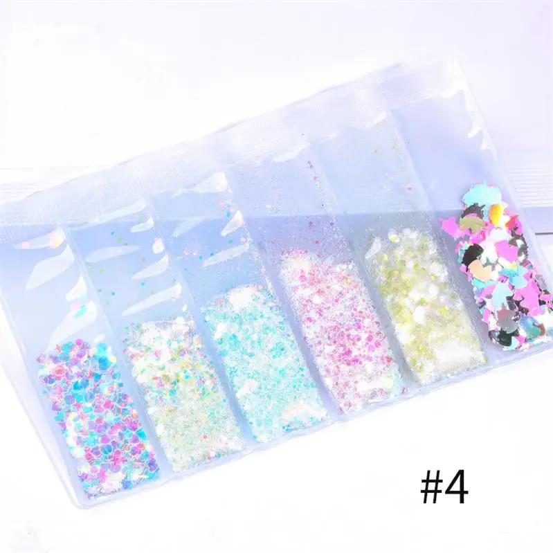 6 Patterns/Bag Holographic Glitter Shining Nail Sequins Mixed Size Crystal Clear AB Non Hotfix Flatback Rhinestones For Nail - Цвет: Pattern-4