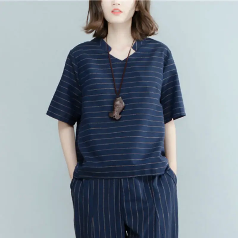 

Johnatue 2019 Fashion Plaid Female T-shirt Linen O-Neck Women Tshirts Summer Casual T Shirt Femme Top