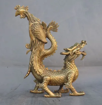 

christmas China fengshui Decoration Brass Auspicious dargon phoenix Bird statue sculpture halloween