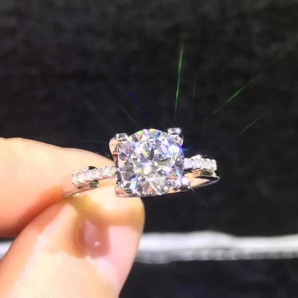Круглое серебряное женское кольцо с муассанитом 1ct D VVS | Украшения и аксессуары