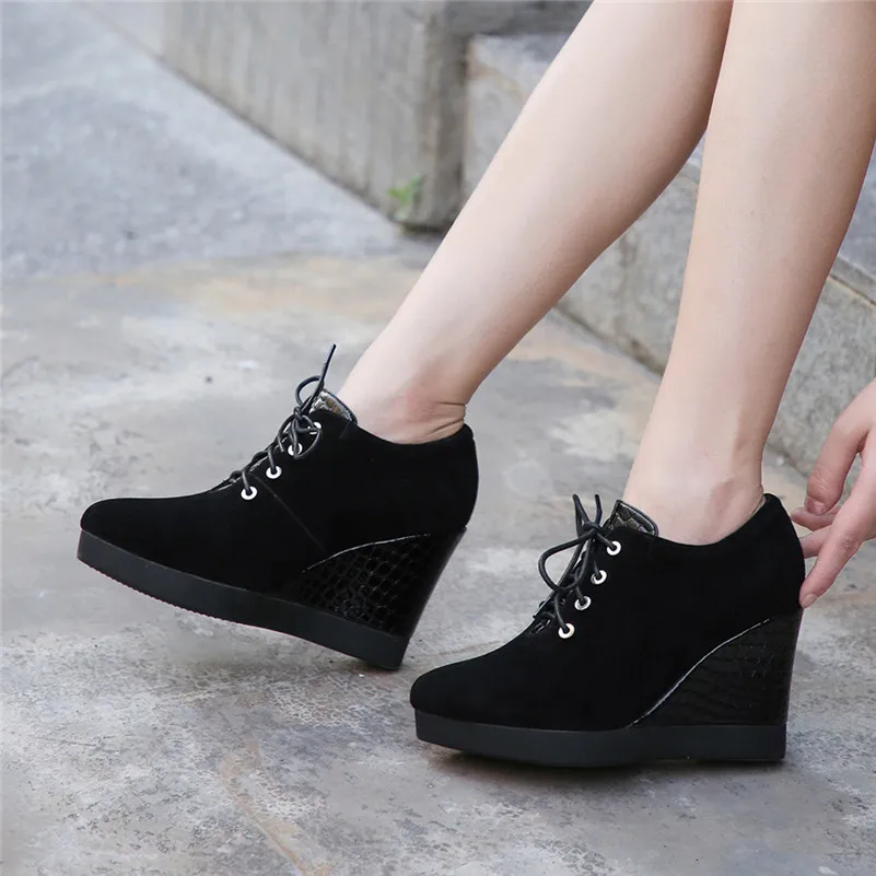 FEDONAS Classic Design Women Round Toe Wedges Solid Lace-up Pumps Spring Autumn Vintage Concise Basic Casual Single Shoes Woman