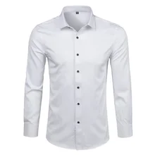 Мужская рубашка из бамбукового волокна, новинка, однотонная белая рубашка с длинным рукавом, Мужская Повседневная Эластичная официальная рубашка на пуговицах