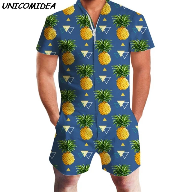 Pineapple Print Men Romper Hawaii Jumpsuit Romper Summer Hoiday