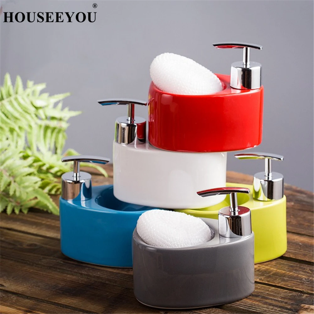 

Creative 2 in1 Ceramic Liquid Soap Dispenser Soap Dish Hand Sanitizer Lotion Shampoo Bottle Shower Gel Bathroom Home Hotel Use