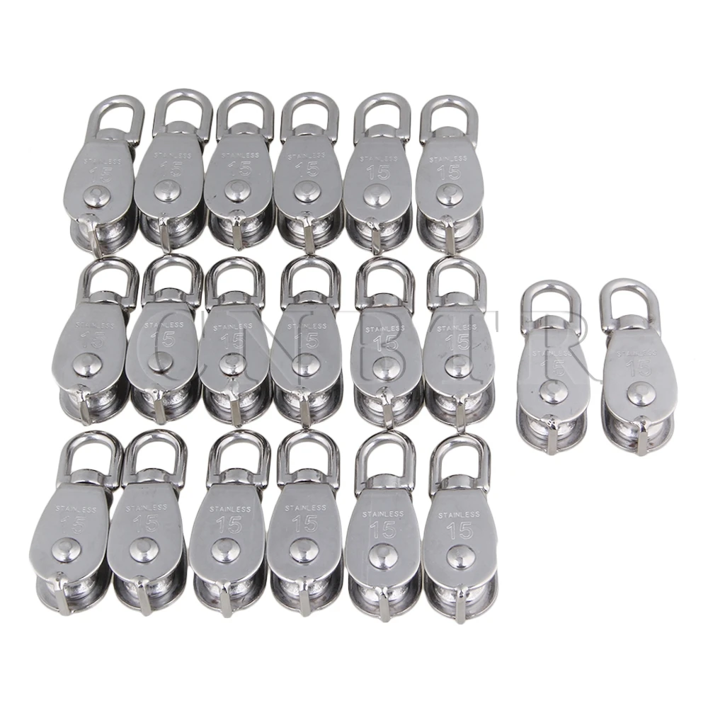

CNBTR M15 Silver 304 Stainless Steel Swivel Snatch Fixed Single Pulley Pack of 20