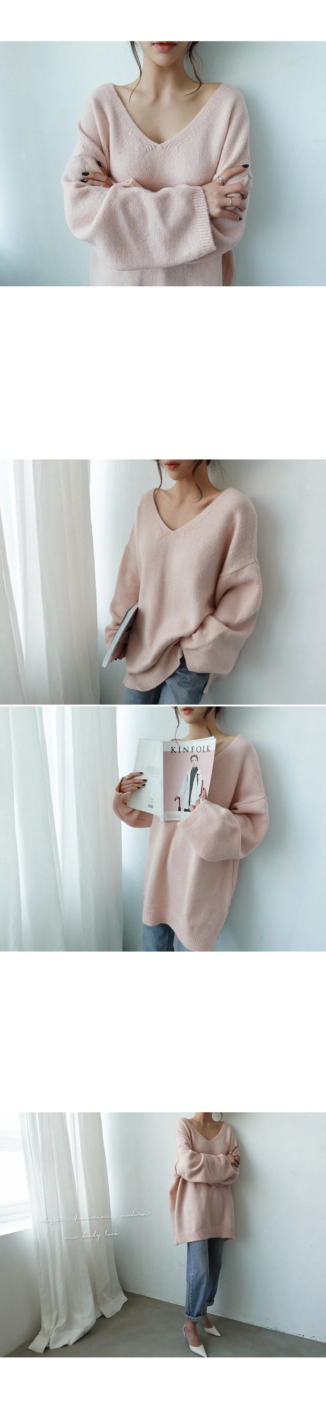 RUGOD свитер с v-образным вырезом Женский однотонный свободный Женский Пуловер длинный рукав корейский стиль