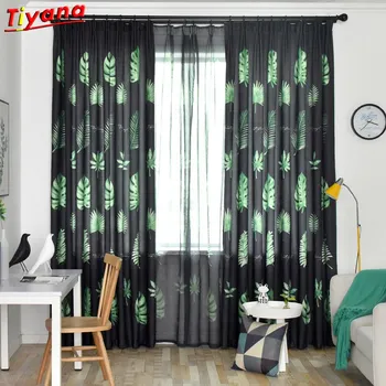 

Blackout Curtains for Living Room American Rustic Decorative Kitchen Window Green Leaves Printed Bedroom Curtain Panel HM171C*30