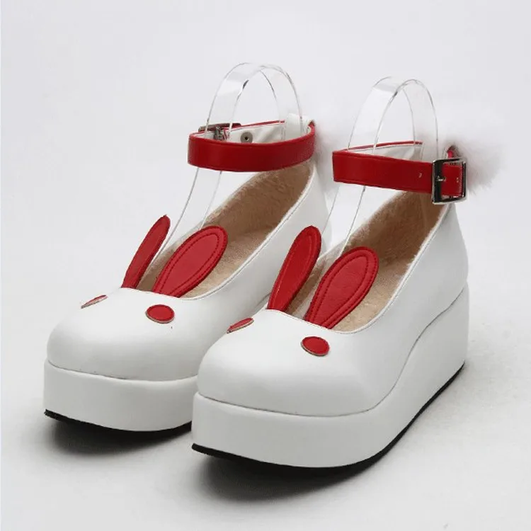Весенняя женская обувь для костюмированной вечеринки в стиле Лолиты с кроликом; женская обувь на танкетке; бархатная обувь из искусственной кожи на плоской подошве; обувь принцессы на платформе
