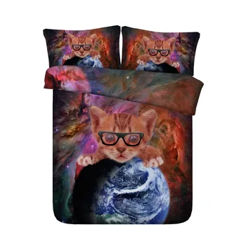 

Bedding Set 3d Earth Cat With glasses Bedding Set Queen King Size Bedding Sheet Duvet Cover With Pillowcases Children's gifts