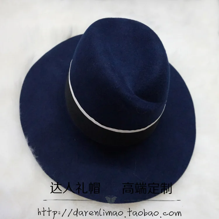 Модная фетра m Темно синяя шерсть tyranids fedoras черная лента женская шляпа|female hat|fedora