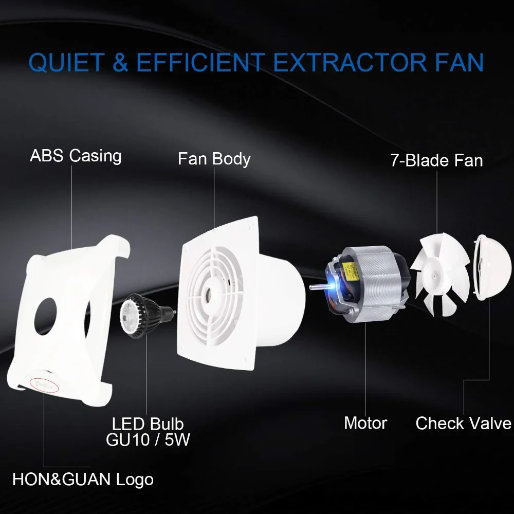 Hon&Guan 4inch Exhaust Fan Wall Window Mounted Exhaust Fan For Bathroom  Kitchen