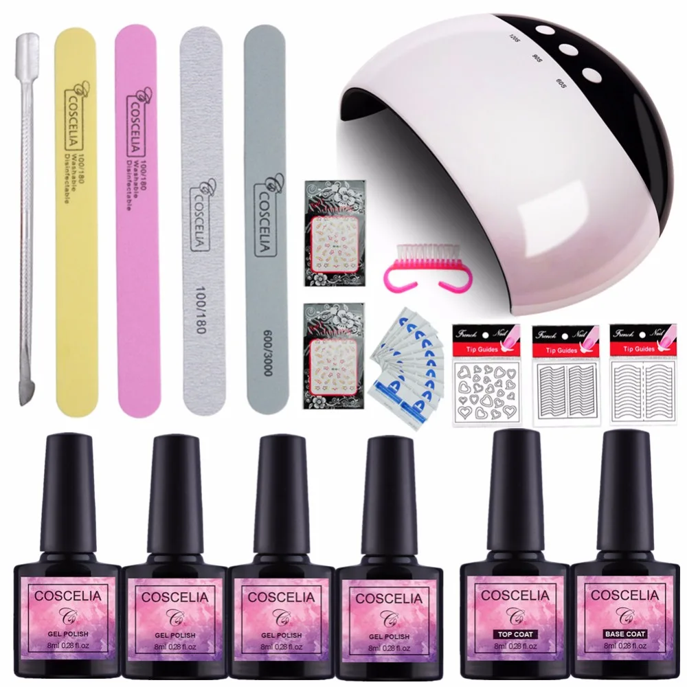 

Beginner Nail Art Tools Set 4 Colors UV Gel Polish Manicure Set 24W UV LED Lamp with Nail Tools Set for Manicure Pedicure Kit