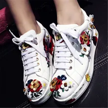 Neue Stickerei Frauen Casual Weiß Flache Schuhe Mode Aus Echtem Leder Plattform Creppers Wohnungen Espadrilles Zapatillas Deportivas