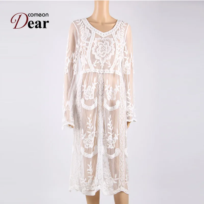 Пляжное платье A289 с длинным рукавом и цветочной вышивкой|dress summer|dress floralknee length |