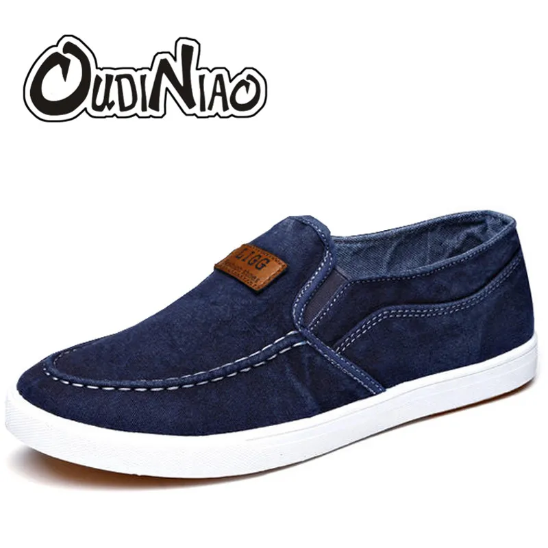 OUDINIAO Fashion Demin Breathable Mens Loafers Canvas Shoes Blue Black Designer Sneakers For Men Loafers Slip On Plimsolls