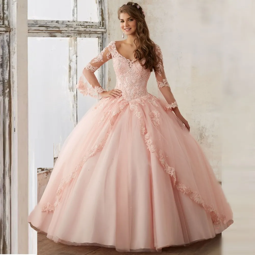 imagenes de vestidos de 15 años color rosa palo