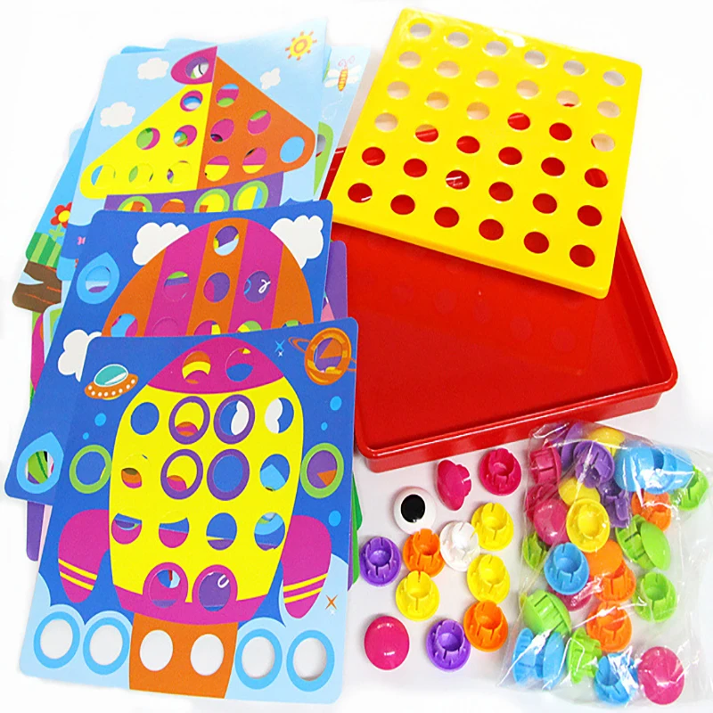 Kids 3D Educational Toy Colorful Buttons Assembling Mushrooms Nails Kit Graphic color puzzle Baby Mosaic Picture Board Toy