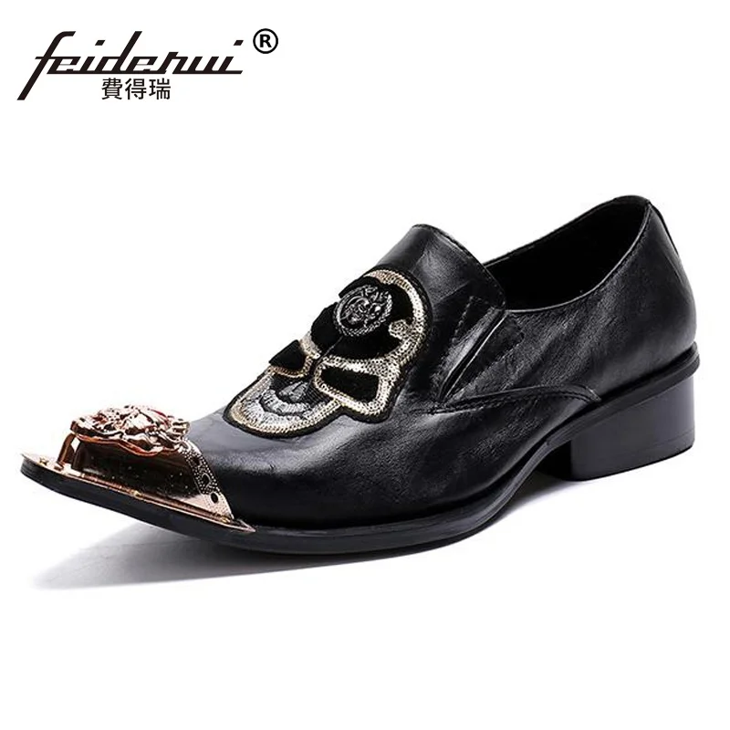 Plus Size Italian Designer Pointed Toe Man Formal Dress Footwear Genuine Leather Slip on Metal Trim Men's Skull Punk Shoes SL284 цена Plus Size Italian Designer Pointed Toe Man Formal Dress Footwear Genuine Leather Slip on Metal Trim Men's Skull Punk Shoes SL284 цены онлайн